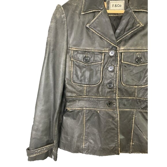 Vintage F & Co Distressed Black Leather Jacket Made in Spain Mod Womens 38 EUC - Picture 7 of 16
